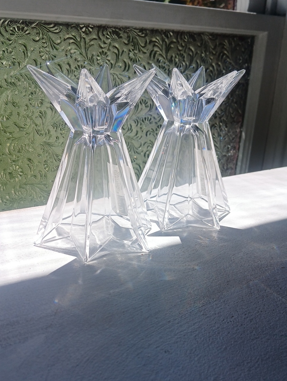 Clear Starburst Galaxia Crystal Candle Holders - Pair Mikasa Vintage 5 1/4"